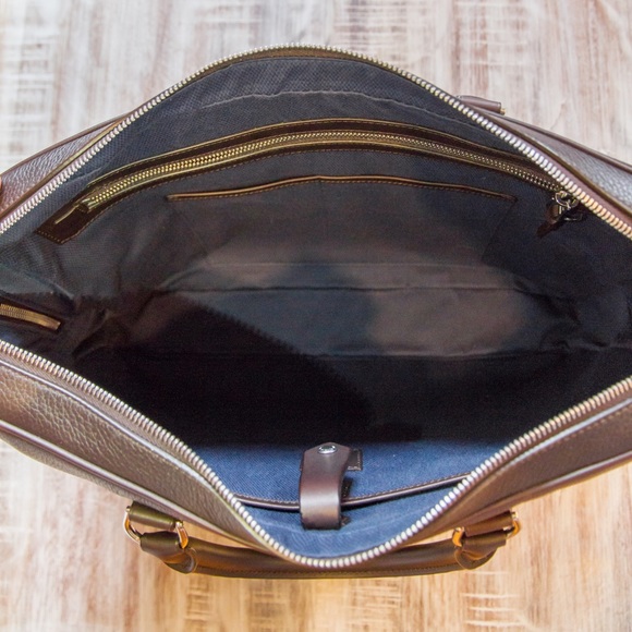 New Authentic Dunhill Boston Full-Grain Classic Brown Leather Fashion Briefcase - Picture 8 of 16